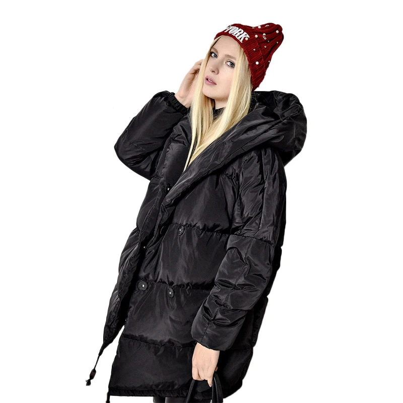 FTLZZ Winter Women Jackets 90% White Duck Down Parkas Loose Hooded Coats Medium Long Warm Casual Pink Snow Outwear