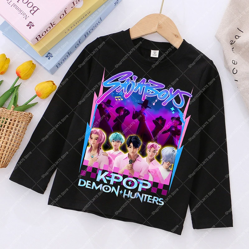 KPop Demon Hunters Kids Long Sleeve Tops Autumn Cartoon Cute T-shirt Casual Clothing Children Anime Printed Tee Boy Girl Clothes