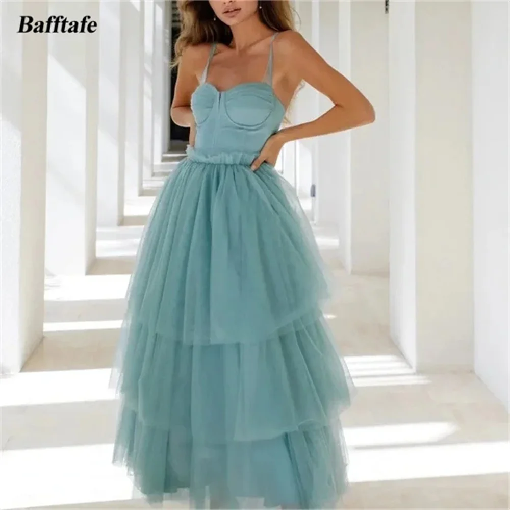 

Bafftafe Ankle Length Tulle Midi Prom Dresses Sweetheart Tiered Corset Back Women Evening Gowns Customized Formal Party Dress