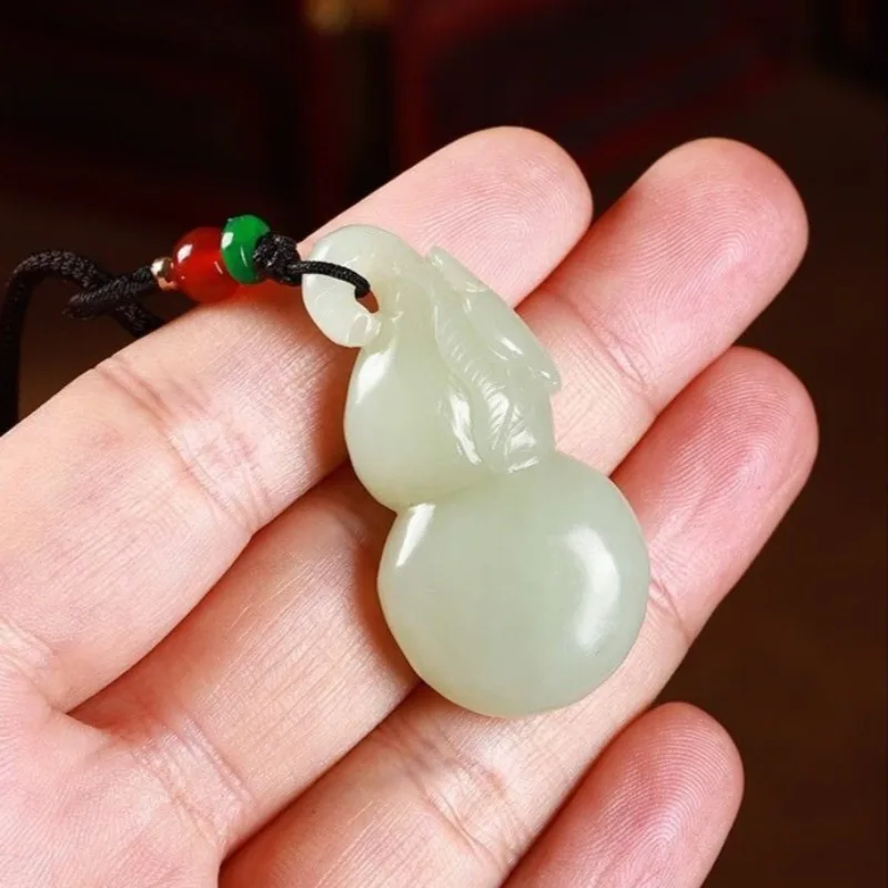 

Blue and White Jade Pendant Men's and Women's Gourd Natural Fulu Double Jade Pendant Lanyard with Machine