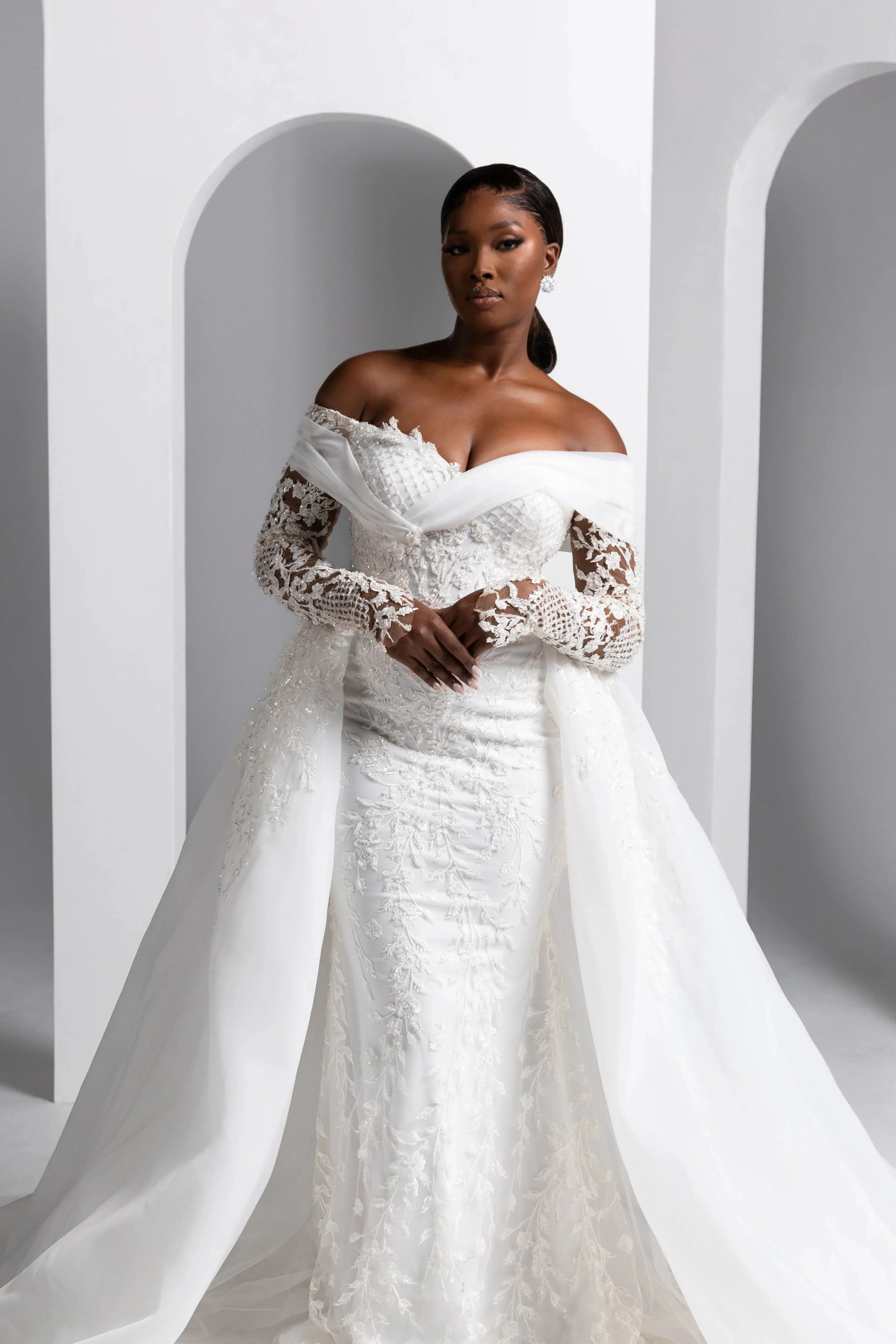 Elegant Appliques Wedding Dresses Lace Mermaid Bridal Gowns Detachable Train Long Sleeves Slim Fit Customized Vestidos De Novia