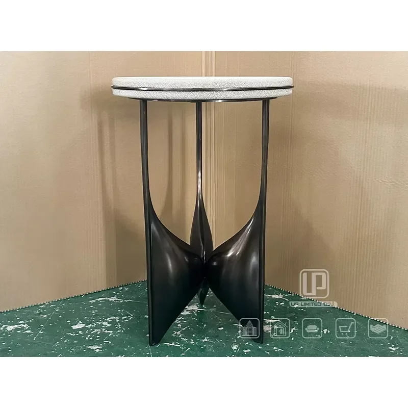 Modern Marble Top Round Textured Side Table with Dark Bronze Base Durable Easy to Clean Home Furniture for Living Room