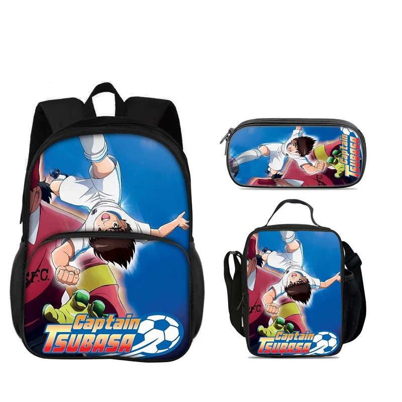 Captain Tsubasa Round Front Bag Backpack Pen Bag ice Bag 3Pcs Set Versatile  Boy or Girl School Birthday Best Gift