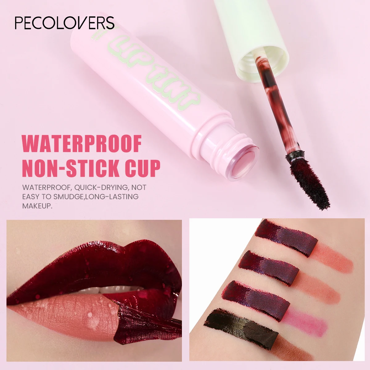 1PC กันน้ําและปราศจากคราบ,Matte,สามมิติ Lip Shape,เม็ดสีสูง,การสร้างฟิล์มอย่างรวดเร็ว,Tear Lip Glaze,Lip Liner