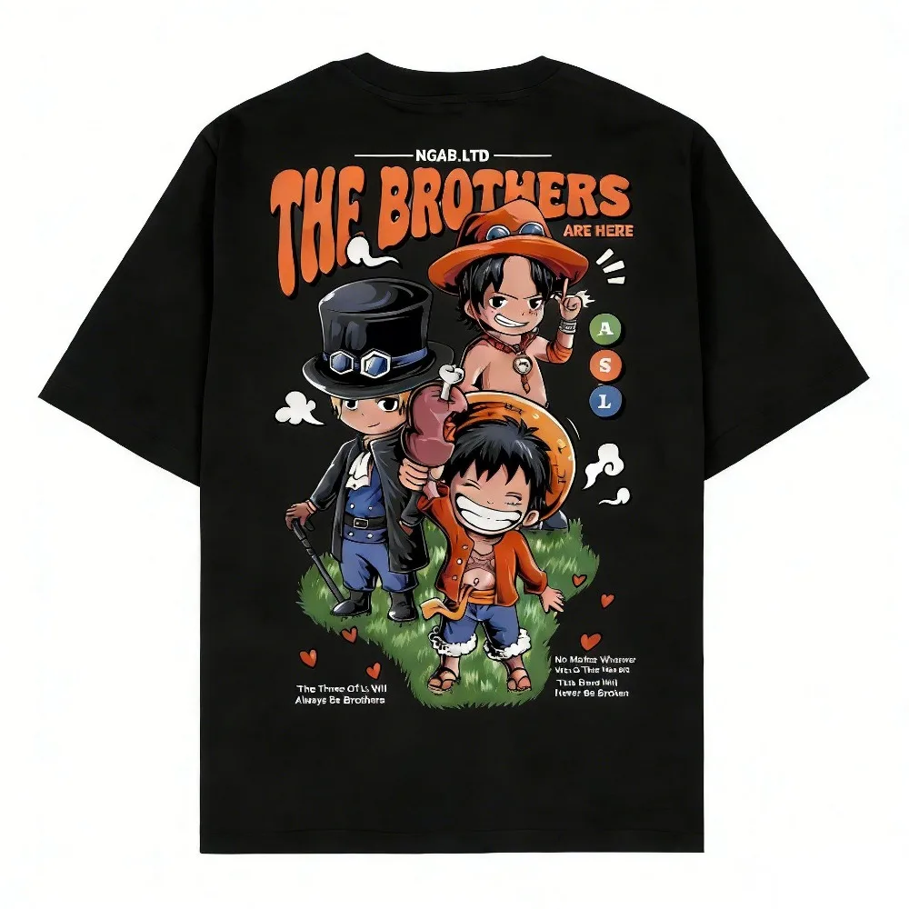 

ONE PIECE Luffy Ace Sabo Brothers Unisex Pure Cotton T-shirt 2026 Summer Anime Print Round Neck Loose Family Short Sleeved Top