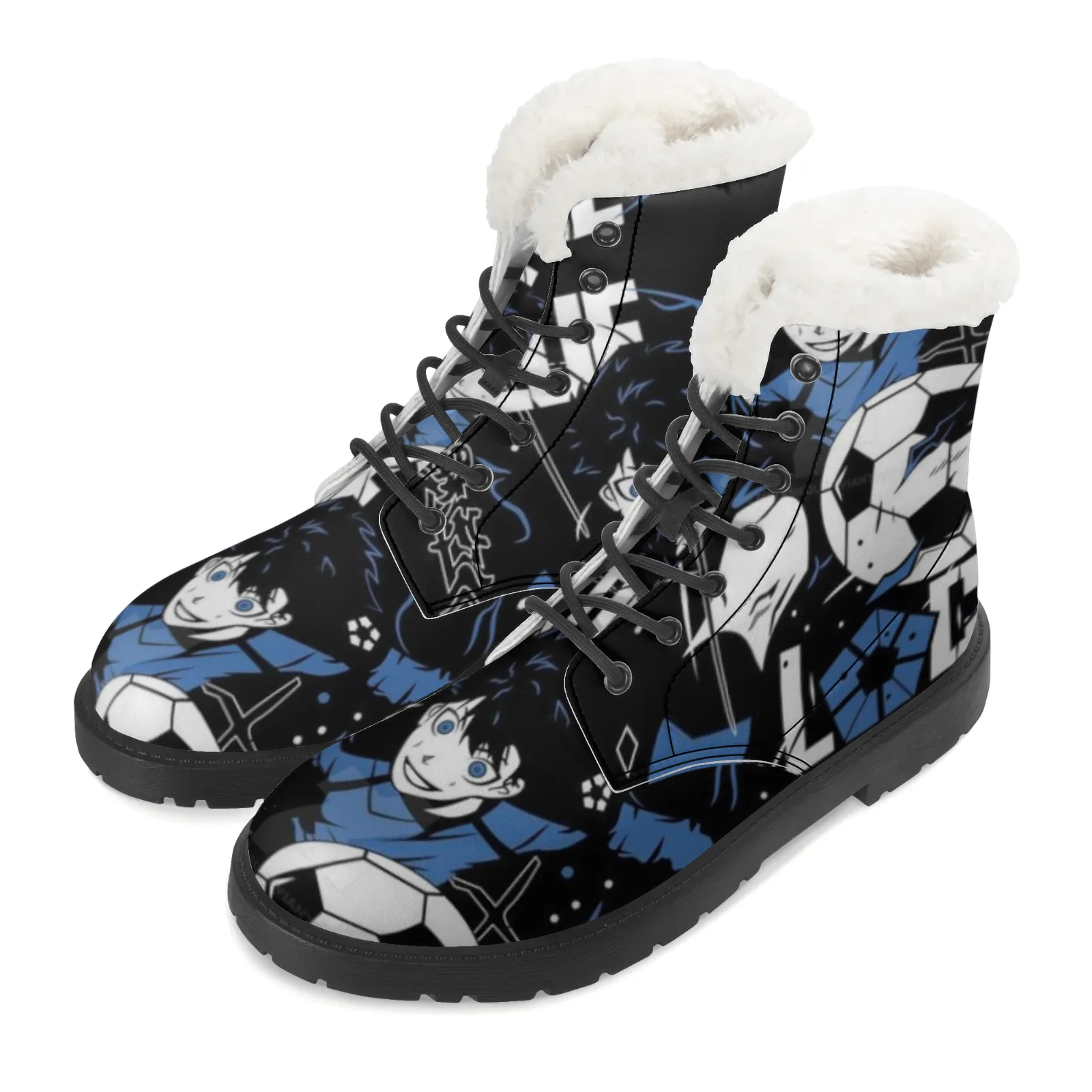 Плюшевые ботинки с синим замком в стиле аниме, теплые зимние ботинки для мужчин и женщин, зимняя уличная обувь, нескользящие высокие ботинки, размер EU35-48