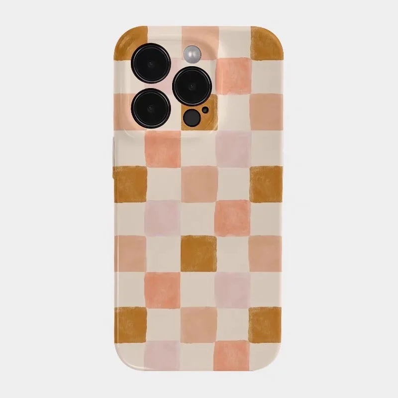 

Yellow Orange Caramel Pudding Grid Phone Case for IPHONE 17 Air 16E 15 PROMAX 14 Plus 13 12MINI 11 16Plus XR Acrylic Phone Cover