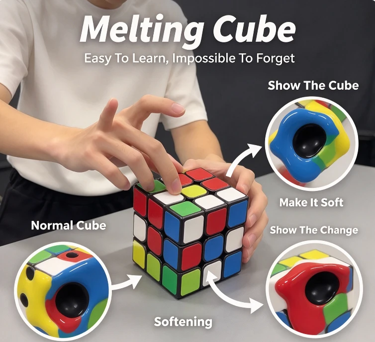 Melting Cube Instant Visual Stretch Magic Trick Impromptu Spectator Cube Illusion Gimmick Beginner Friendly Magic Props