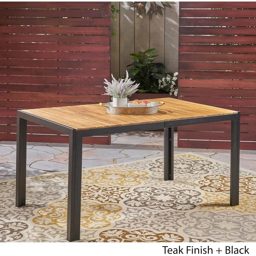 Mesa de jantar elegante em teca com acabamento Inish e preto
