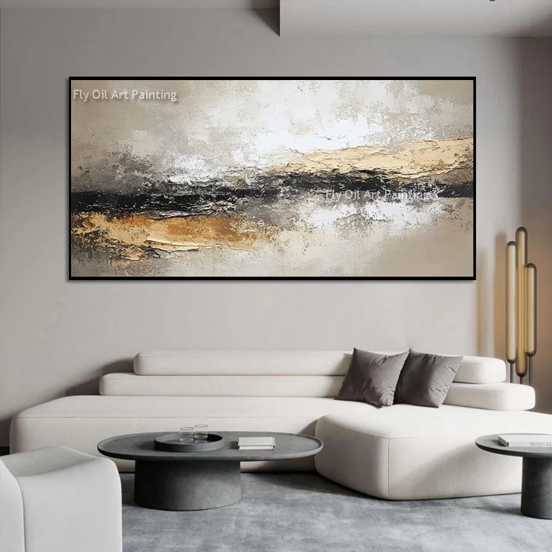 Handpainted Original Palette Knife Oil Art, Heavy 3D Neutral Tones Seascape Artwork, Thick Paint Canvas Wall Decoration