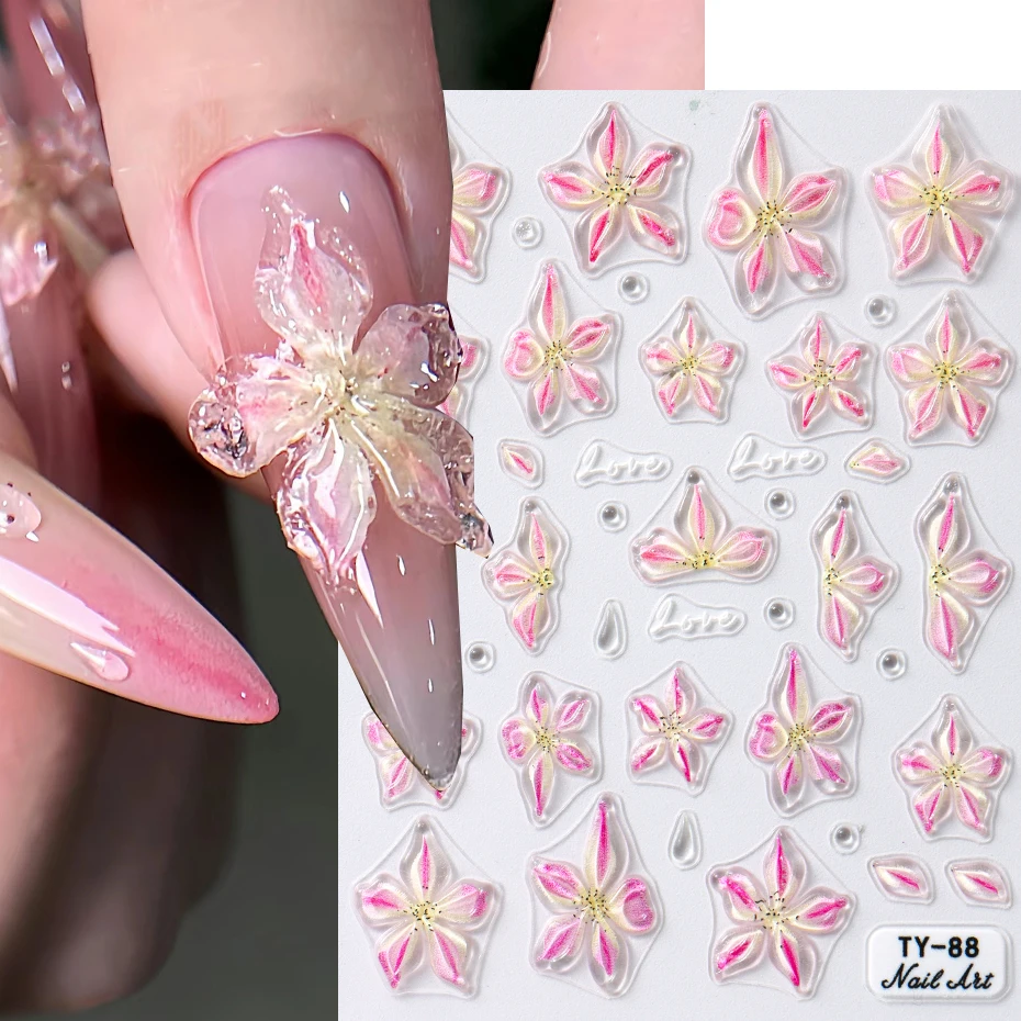 Lily Flower 5D Embossed Nail Stickers Ins Jelly Crystal Blossom