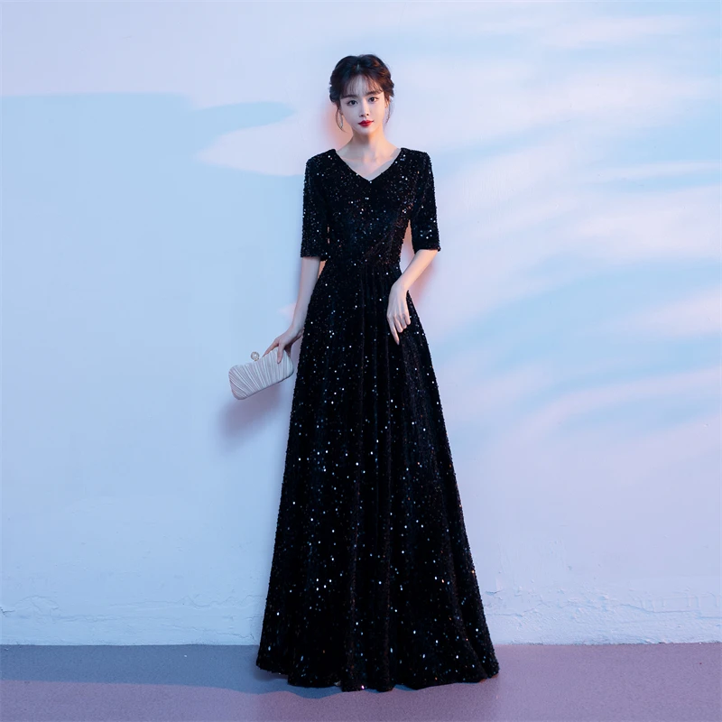 أداء زي الكورس الكبير المنافسة المرأة فستان طويل نمط جديد الكبار المضيف القراءة إجراء فستان احتفالي #4