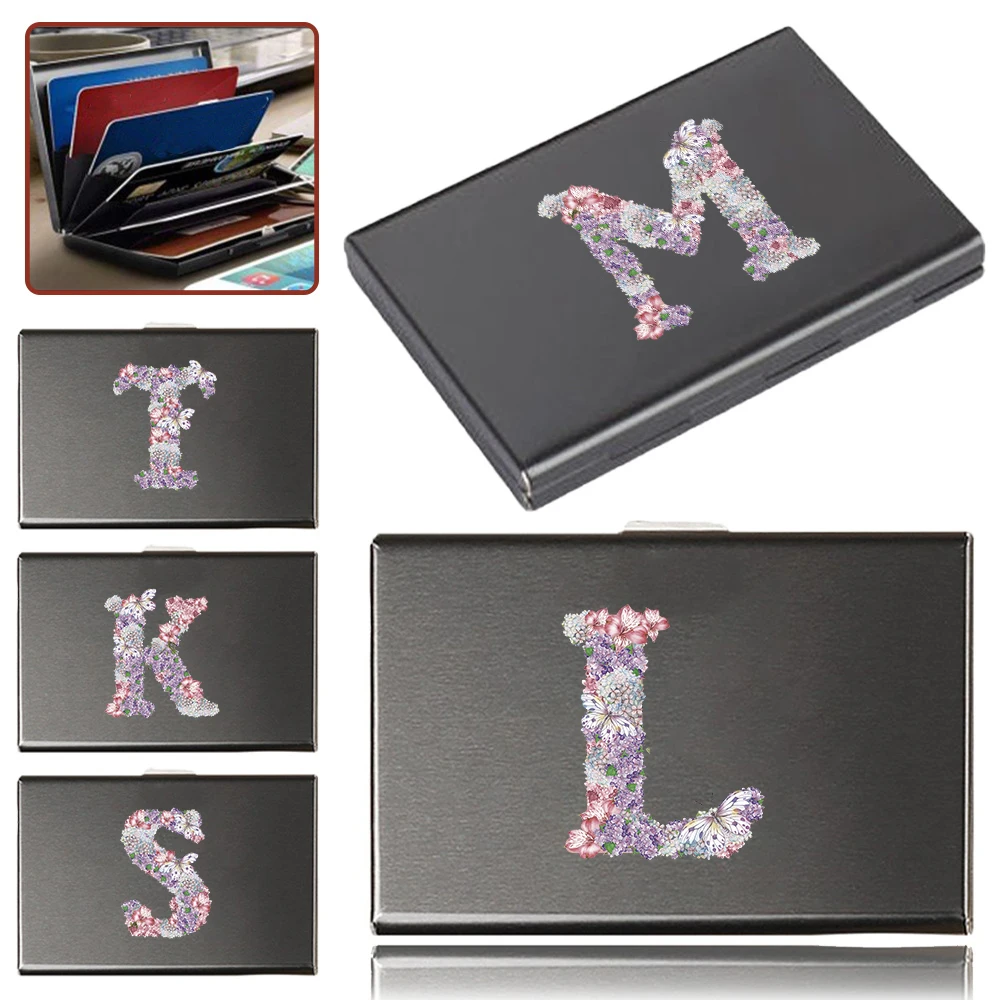 Credit ID Smart Card Holder Business Mini Purse Push Case with Cover for Cards Card Holder Pink Rose Flower Letter ID Card Case