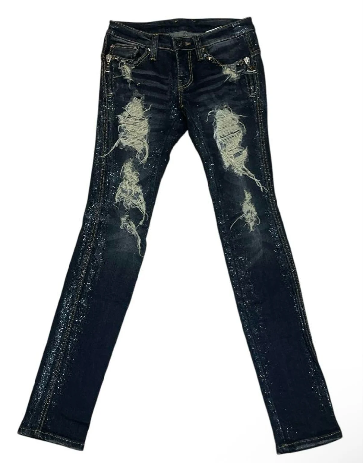 

Silver Rivet Vintage Distressed Denim Jeans High Waist Slim Fit Casual Style Zip Fly Autumn Wear for Women And Men