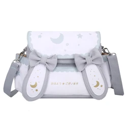 Women Moon Star Printed Bag Japanese Style Lolita Bow Tie Bag Adjustable Strap Sweet Messenger Bag Girls Outdoor Traveling Bag