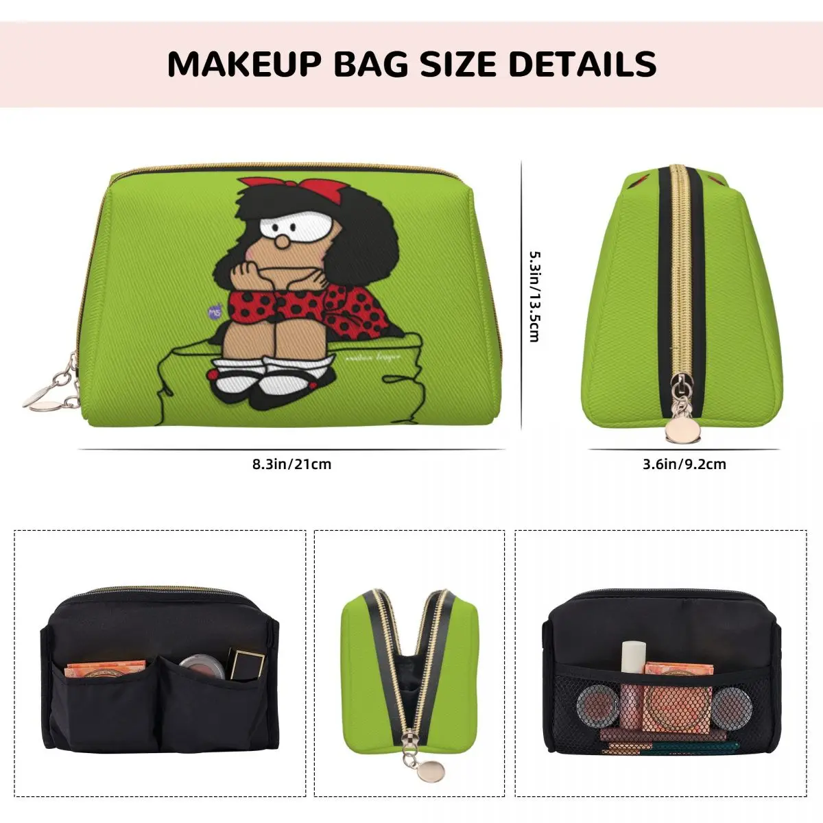 Cute Mafalda Cartoon Leather Makeup Bag Fashion Large Capacity Cosmetic Bags Accessories Women Zipper Beauty Toiletry