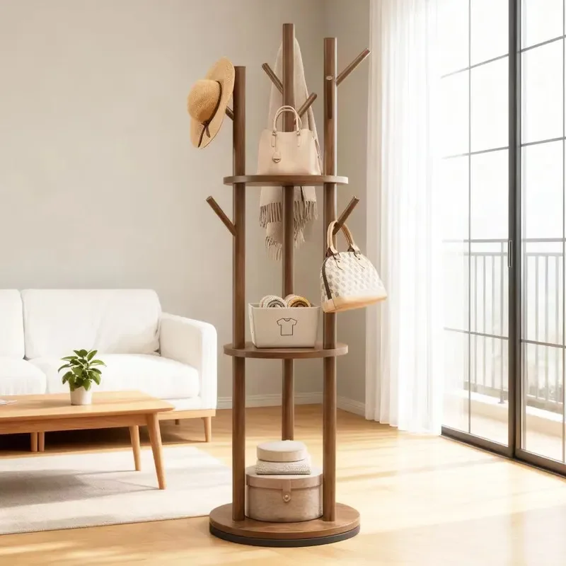 Wooden Multifunctional Coat Rack Bedroom With Wheels Standing Coat Rack Entrance Hanging Recibidor Para Entrada Furniture Home