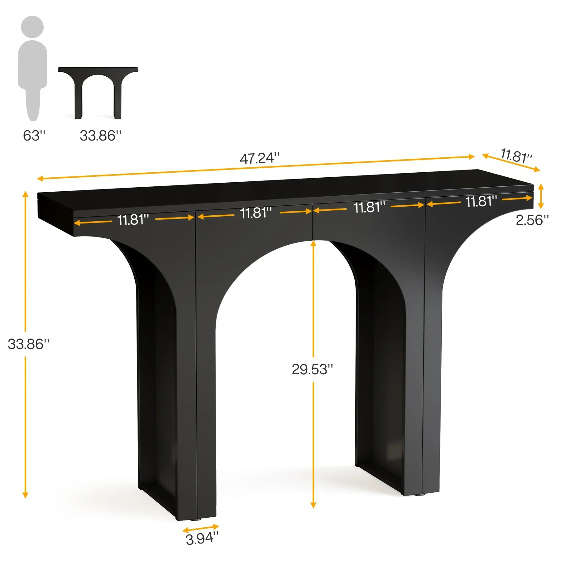 Tavolino consolle Tribesigns da 47 pollici, tavolo da ingresso nero, tavolo da corridoio moderno, tavolo da divano con base ad arco, tavolo da atrio unico