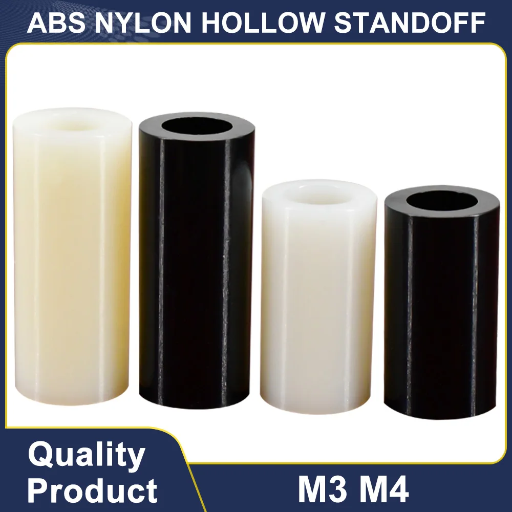 Entretoise creuse ronde en nylon, entretoise non filetée, rondelle creuse, entretoises de support de carte mère PCB, M3 figuré, noir et blanc, ABS
