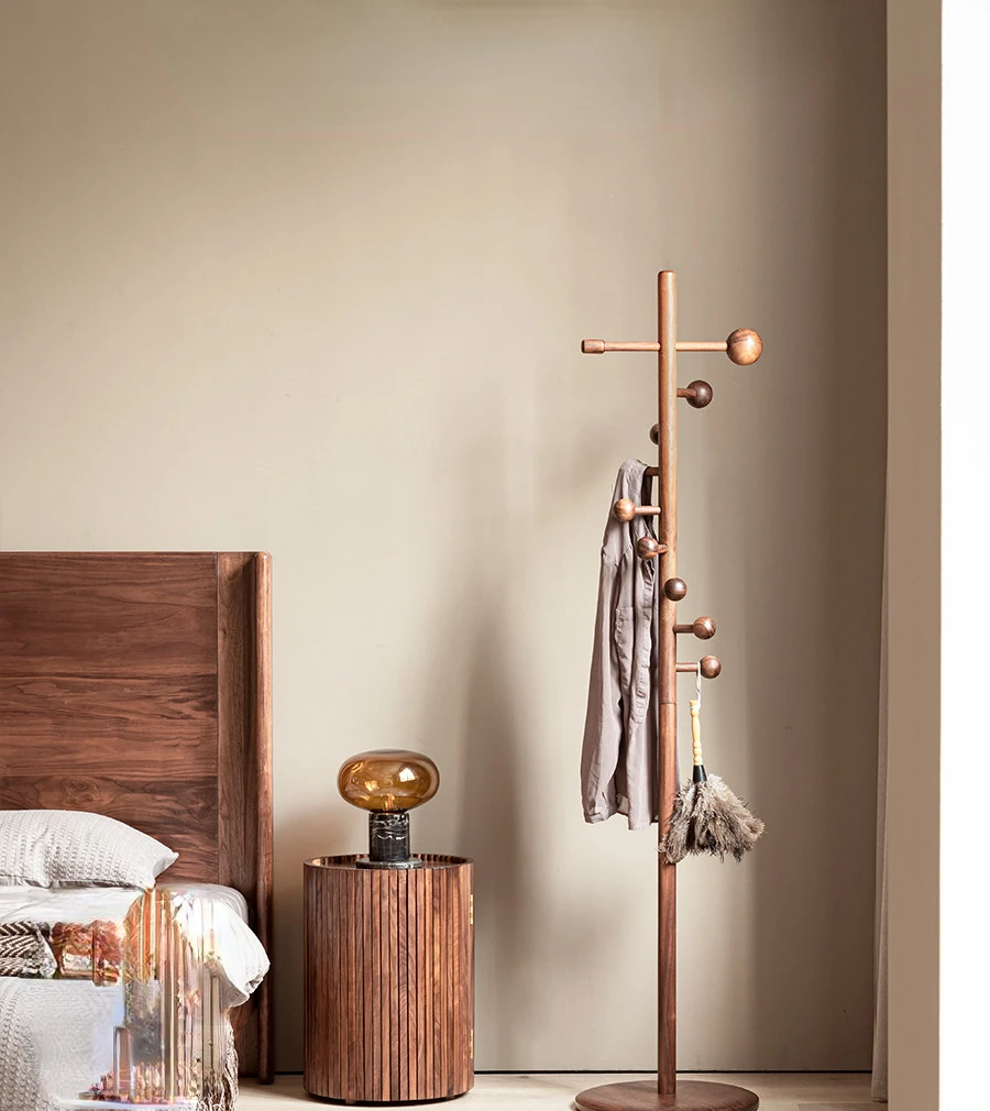 Coat Rack Solid Wood Floor Hanger Floor Nordic Bedroom Black Walnut Household Minimalist Living Room