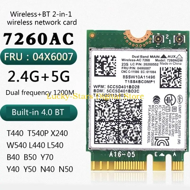 T3EE 1200M Беспроводная сетевая карта 7260AC 7260NGW Adapter Adapter Bluetooth-Compatible4.0 WLAN CARD PCI-E PCIE WIFI CARD для T3EE 1200M Беспроводная сетевая карта 7260AC 7260NGW Adapter Adapter Bluetooth-Compatible4.0 WLAN CARD PCI-E PCIE WIFI CARD для