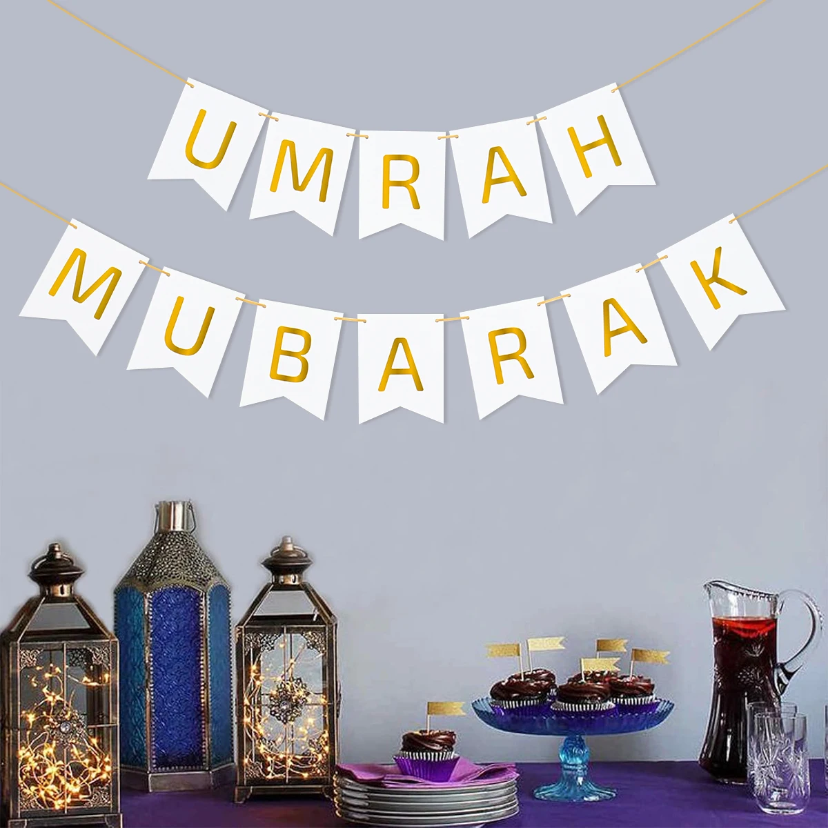 لافتة Umrah مبارك لتزيين عيد مبارك 2025 لافتة الرايات المنزلية لرمضان كريم إسلامية للحفلات الإسلامية هدايا عيد الأضحى