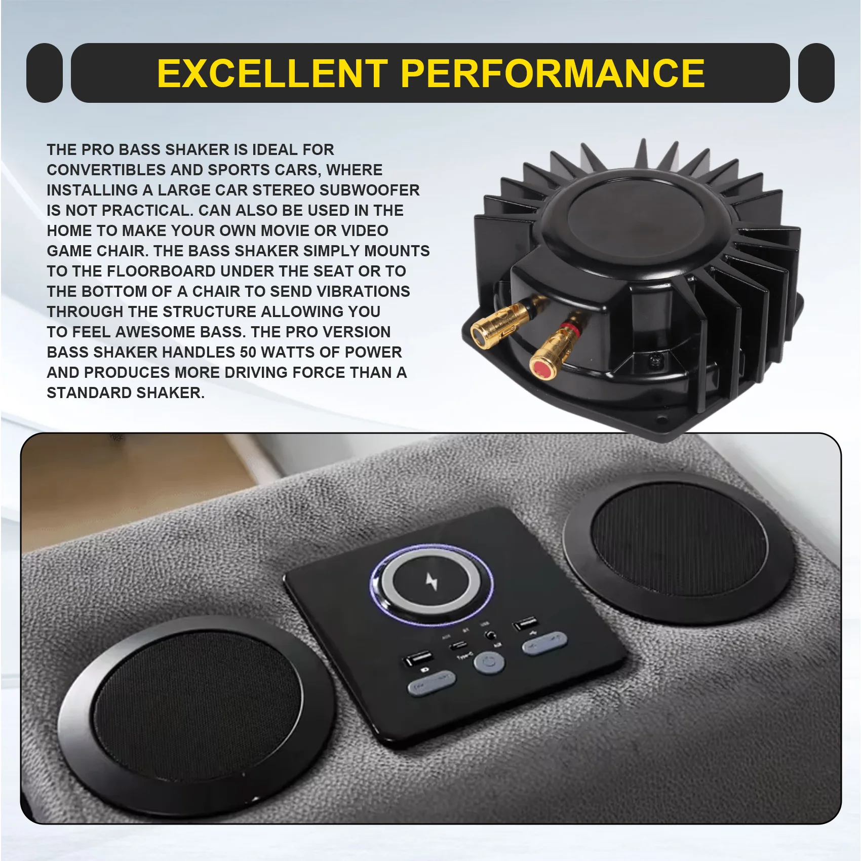 AA60 6 Inch 50W Tactile Transducer for Bass Shaker Vibration Speaker, for Home Theater Car for Seat Sofa, 4 Ohm 20-80Hz