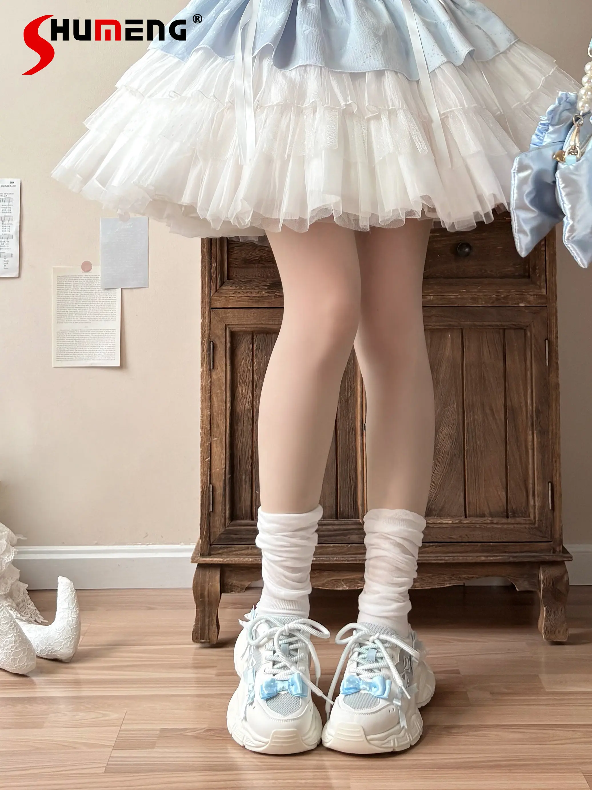 

Sweet Cute Girl's Sneakers Thick-Soled Sports Shoes Original Design Round-Toe Beaded Chain Bowknot Kawaii Lolita Shoes for Women