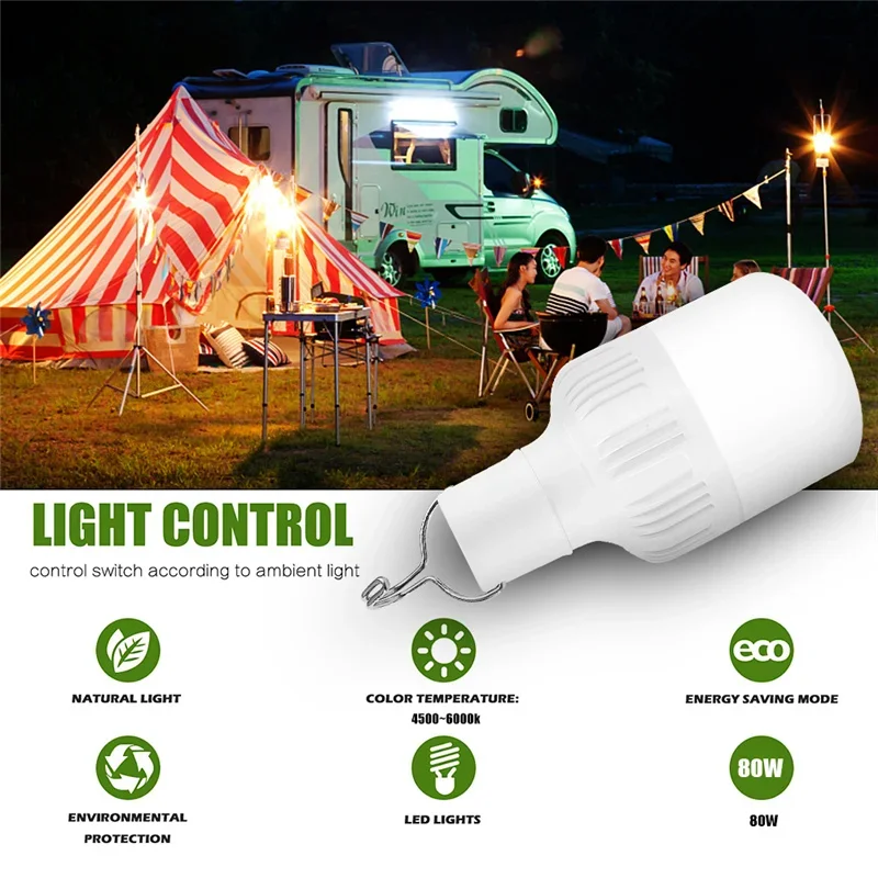 130W USB Rechargeable LED Bulb Light Emergency Lights 3 Gears Outdoor Bulb Portable Tent Lamp Battery Lantern for Garden Terrace