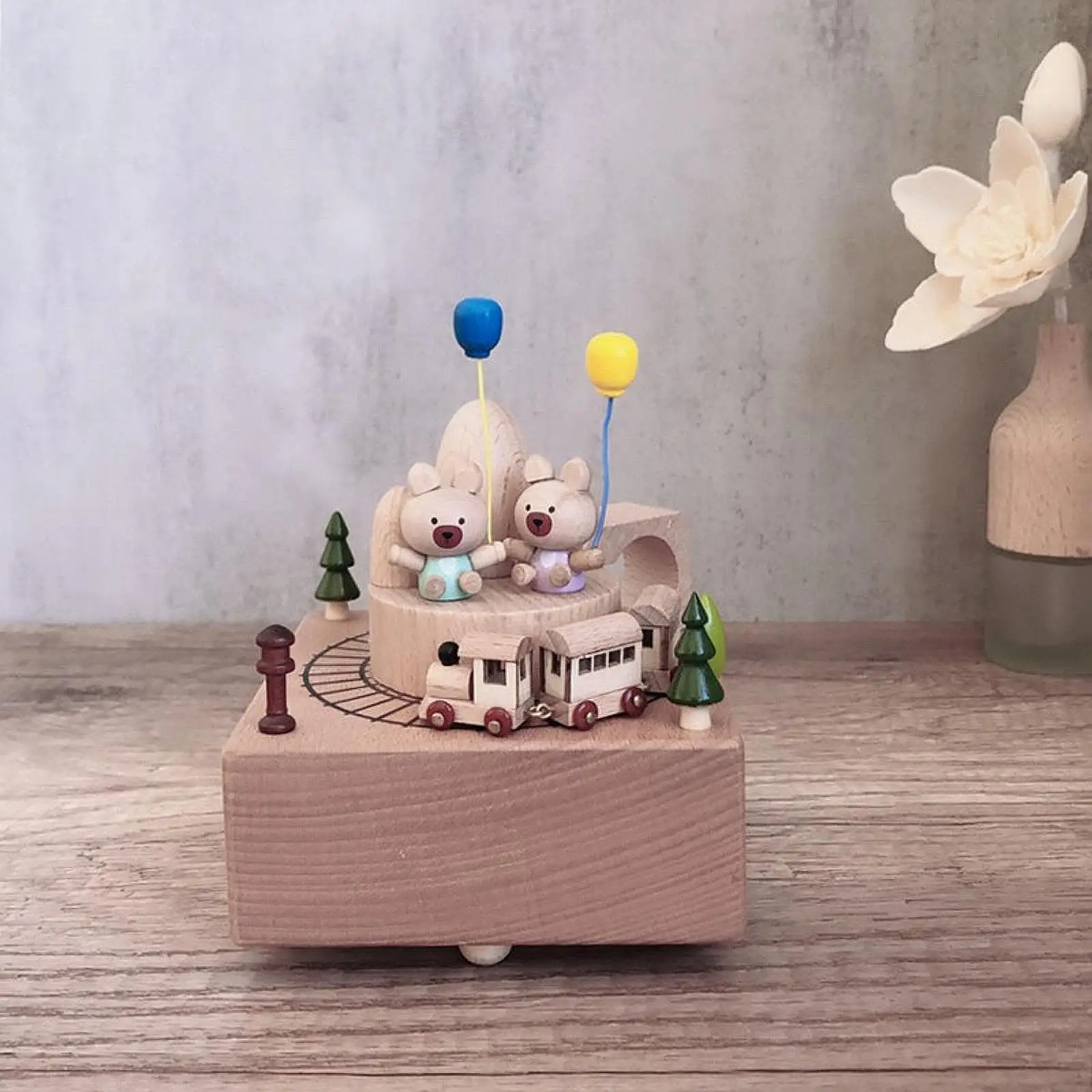 

Wood Musical Box Tabletop Ornament Birthday Gift Collectable Statue Table
