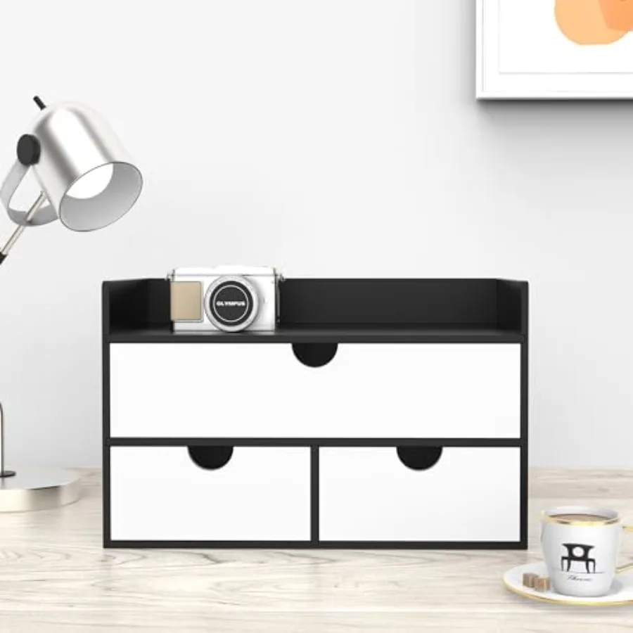 

Настольный органайзер с ящиками - Бамбуковый органайзер для рабочего стола, черно-белый, деревянный, для хранения косметики и макияжа