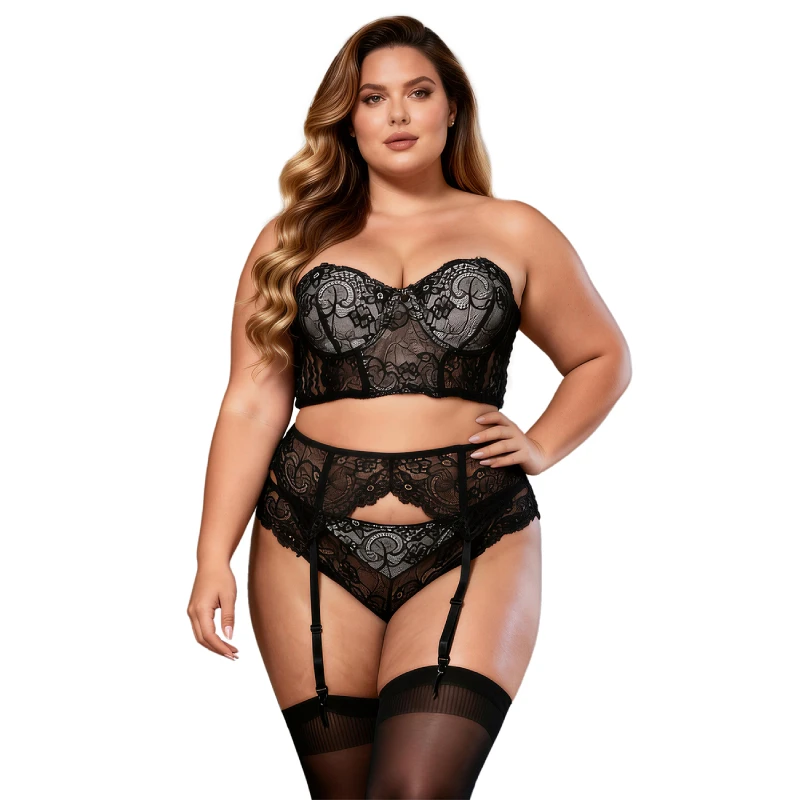 Comeondear frauen Höschen Set Bügel Strumpfband Dessous Set Plus Größe Spitze Padded Push Up Bhs Luxus Weibliche Unterwäsche Set