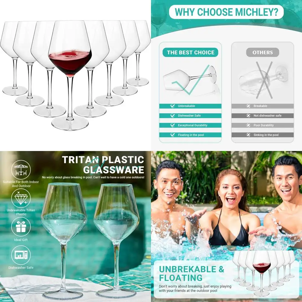 

Небьющиеся бокалы для вина без ножек — можно мыть в посудомоечной машине из 100% тританового пластика — 15 унций, набор из 8 штук, прочная стеклянная посуда для повседневного использования