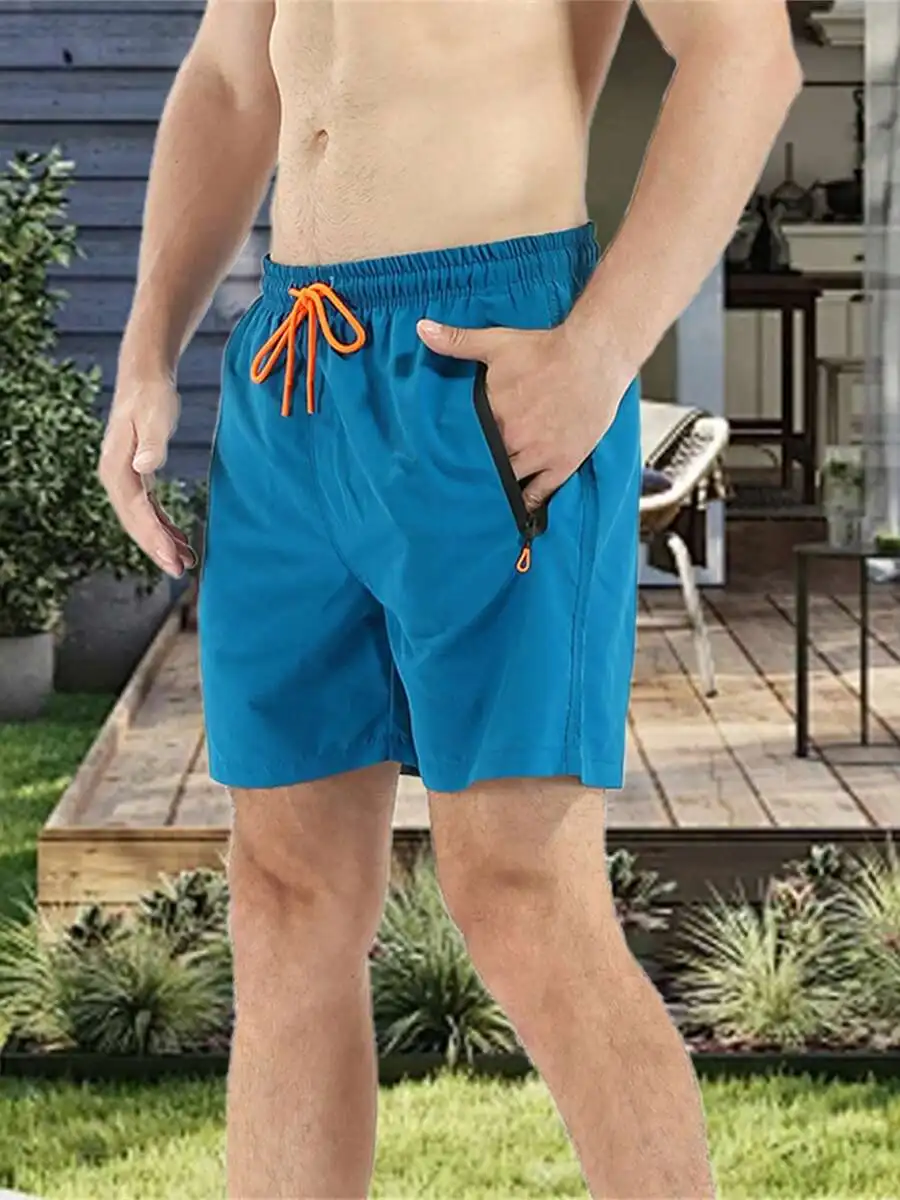 

Men Board Shorts Drawstring Elastic Waist Contrast Color Beach Swim Trunks