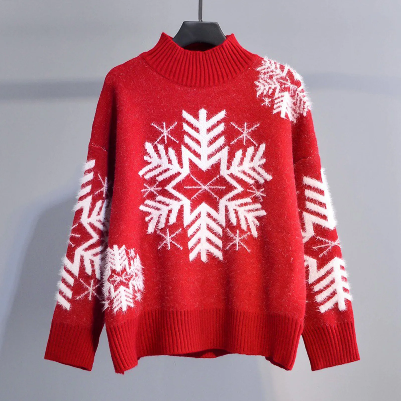 Christmas 2024 Women's Daily Sweater Snowflake Print Warm Thicken Casual Loose Oversize Knitwear Full Sleeve O Neck Tops