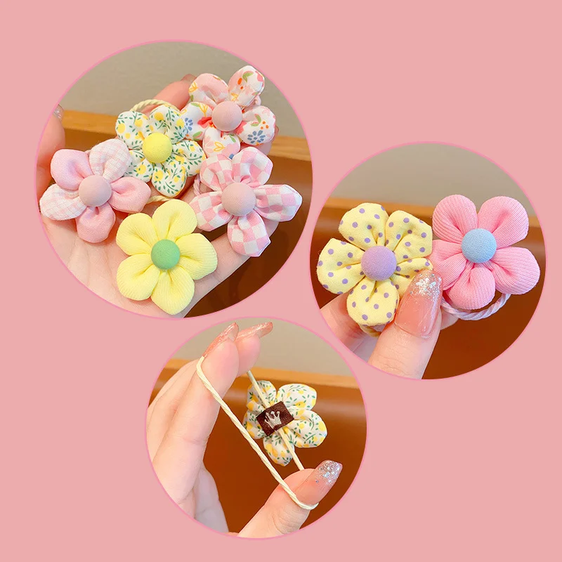 10 PCS Flower Hair Ties for Girls Cute Pink Blue Yellow Fabric Flower Bands Children Do Not Hurt Girl Hair Accessories Gift