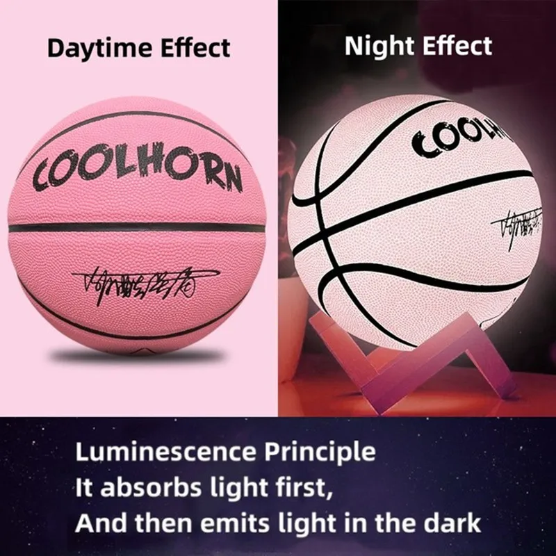 Light Up Basketball Ball for Night Game Gift, Regular Hygroscopic Streetball, Glow in the Dark, Size 7, Size 6, Size 5