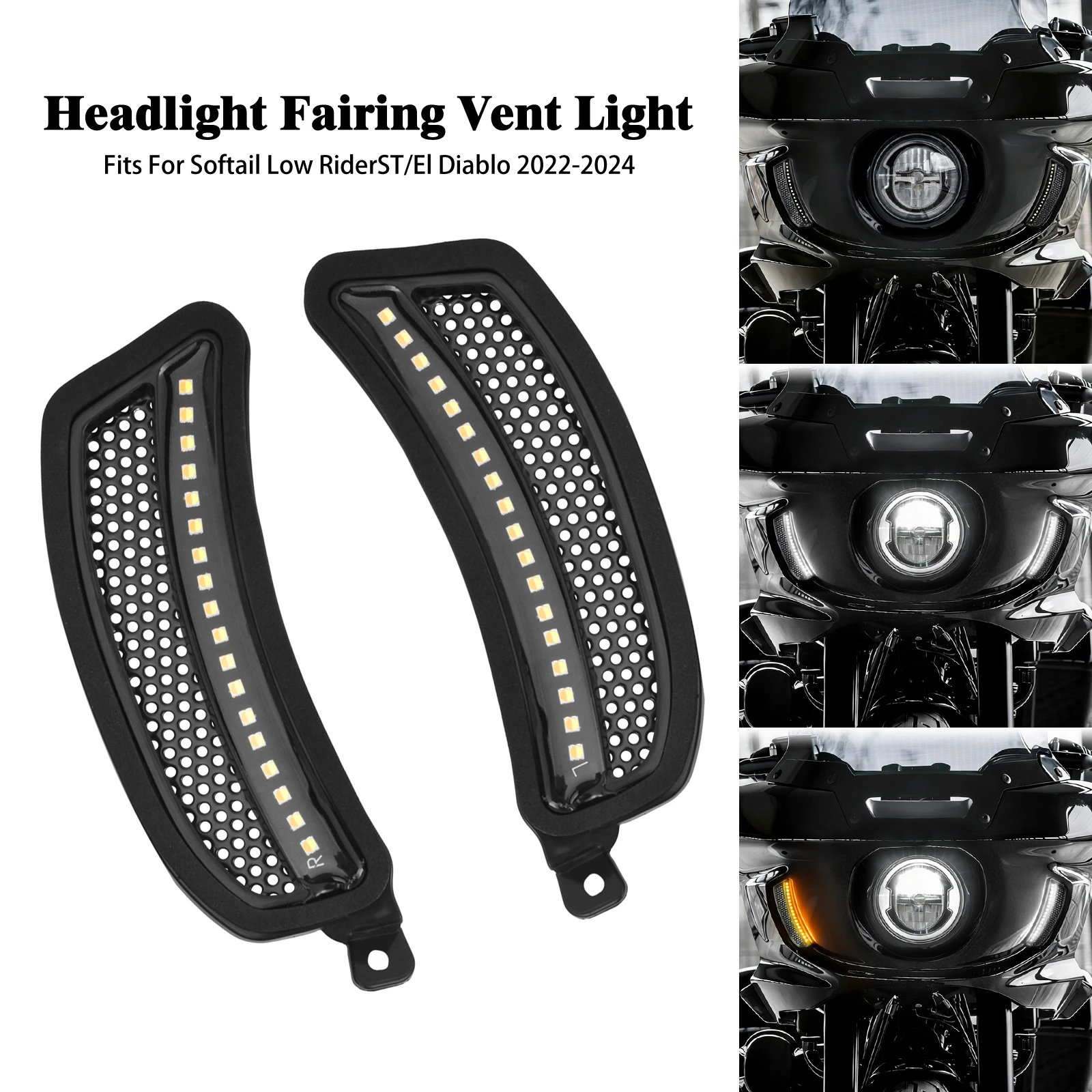 

Motorcycle Headlight Fairing Accents LED Front Vent Lights Turn Signal For Harley Softail Low Rider ST FXLRST 2022-24 FXRST 2022