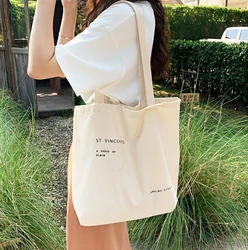 Borse a tracolla Casual di grande capacità Shopper Canvas Letter Fashion Harajuku Zipper Print borse moda Ins Shopping Bag