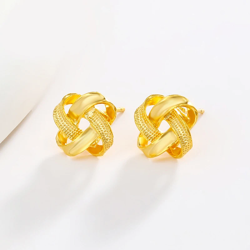 

Gold Lucky Knot Earrings Vintage RUYI Design for Women, Retro Bridal Party Jewelry Gift Set