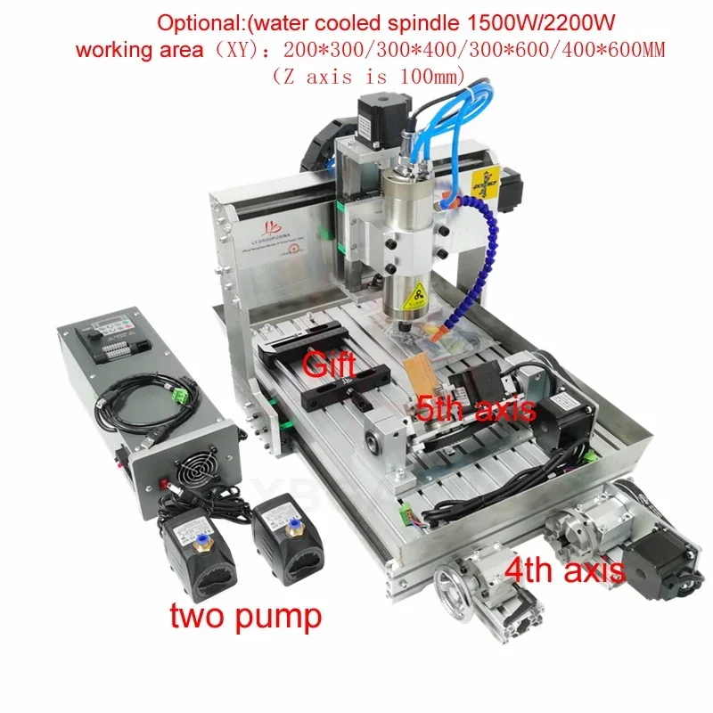 2200W 5 Axis Metal Engraving machine 6040 4 Axis CNC Router 3040 PCB Engraving 3020 Drilling and Milling Machine  With Sink