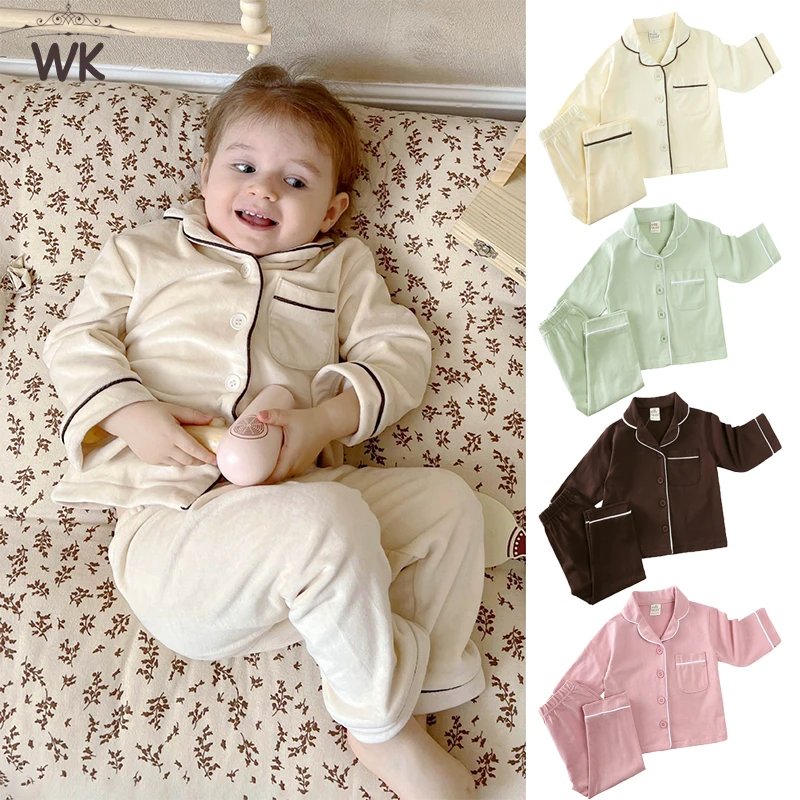 Baby Girls Boys Daily Loungewear Toddler Long Sleeve Nightwear Suits Child Cotton Pajama Set Kids 2Pieces Button-Down Sleepwear