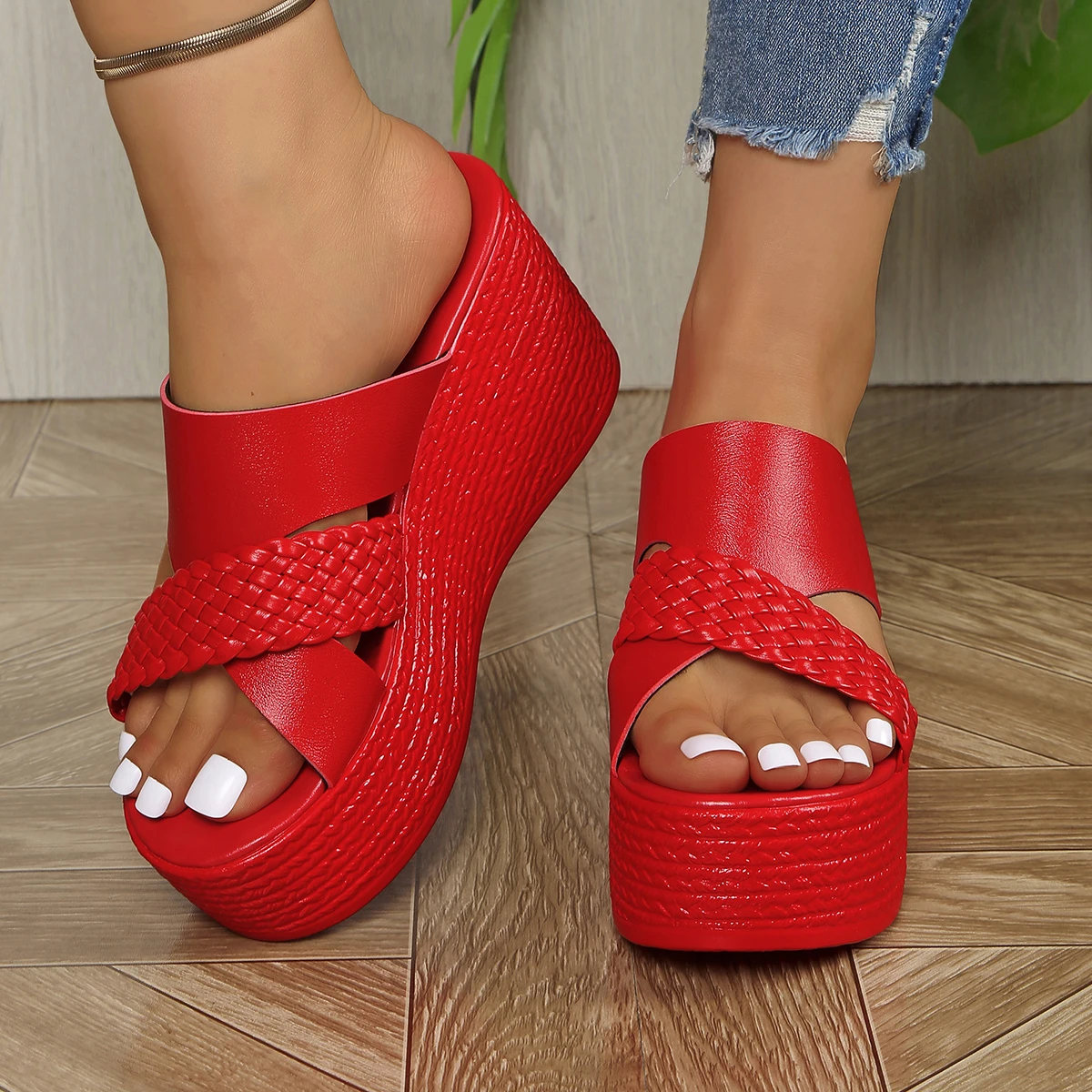 

Wedge Sandals Women Summer Elegant High Platform Slippers Women Sandalias Mujer Solid High Heels Sandals 2026 Wedge Slippers