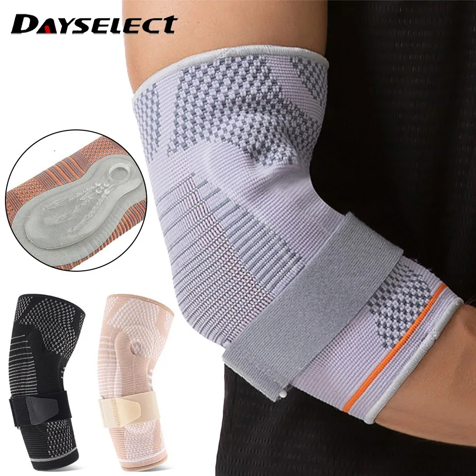 

1Pcs 3D Knit Breathable Elbow Brace Double Silicone Pads Adjustable Compression Support Strap Non-Slip Fit Tennis Basketball