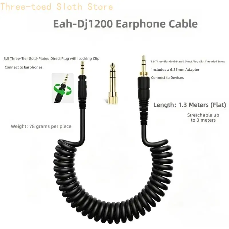 Kopfhörerkabel mit 6,35-mm-Adapter für EAHDJ1200/PRDH1200, Spiralverschluss-Ersatzkabel für Studioüberwachung, Schwarz E74A – Detail 5