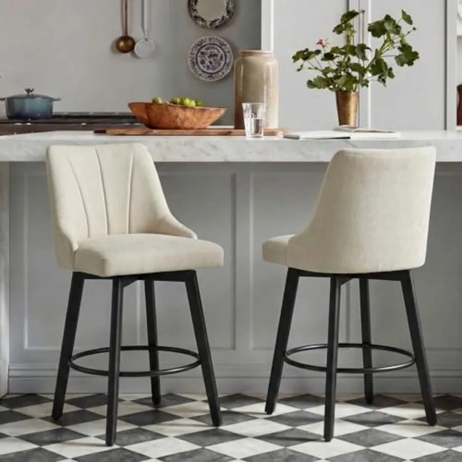 

24" Counter Height Bar Stools Set of 2, Swivel Bar Stools with Backs, Fabric Upholstered Counter Barstools with Solid Wood Legs