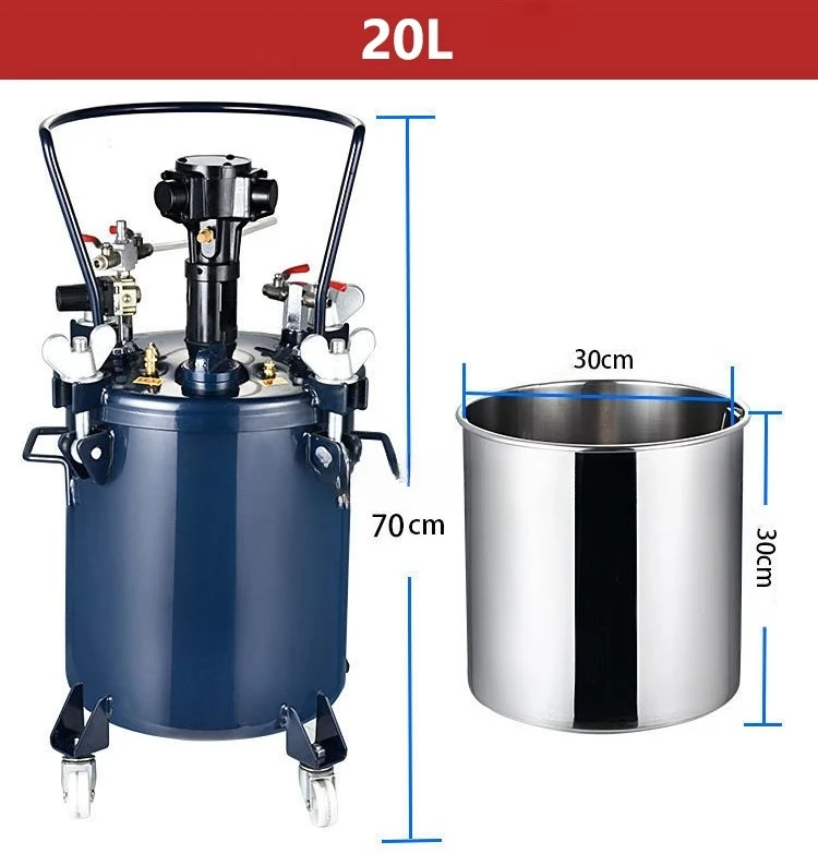 20L Pneumatic Paint Pressure Bucket Automatic Paint Stirring Pressure Cooker Tank with Aerodynamic Stirrer Sprayer System