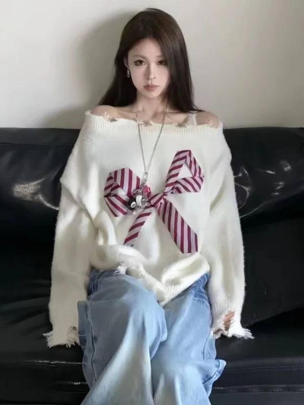 

Sweet Sle Knitted Sweater oulder Bared Soft Cozy Women's Faion Autumn New Arrival Ele High-End Feel One-oulder Bu...