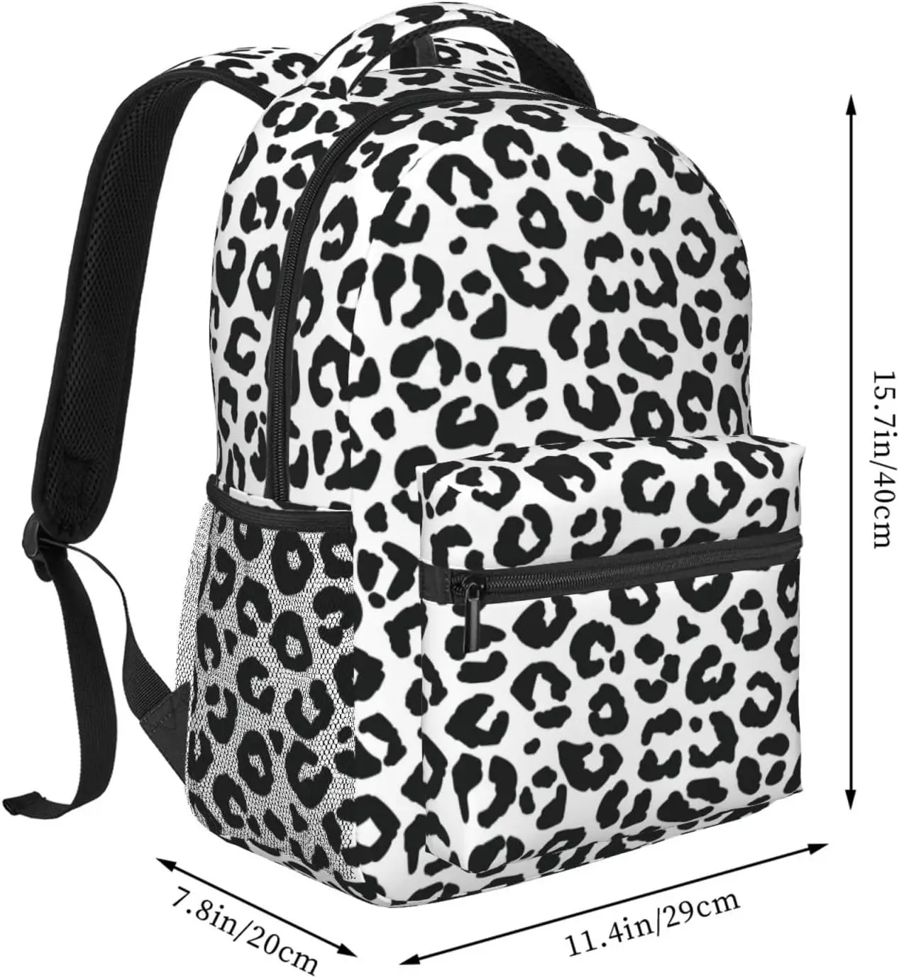 Black and White Leopard Print Lightweight Laptop Backpack for Women Men College Bookbag Casual Daypack Travel Bag