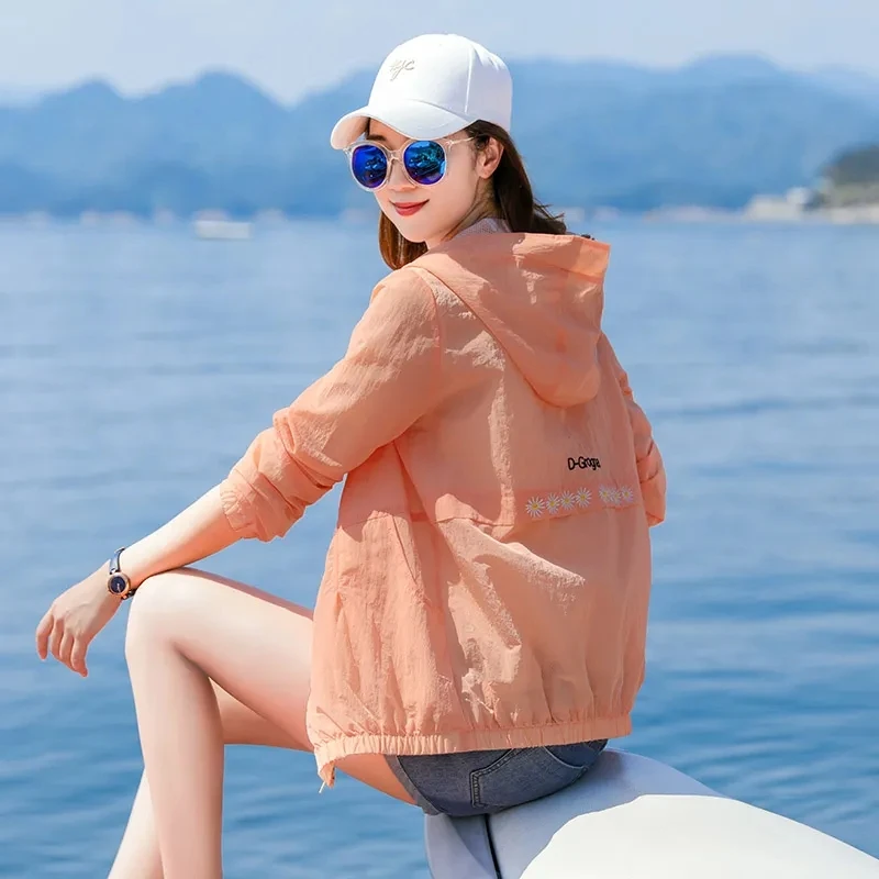 Female Loose Fit Hooded Long Sleeved Sunscreen Clothing Top Coat Women Summer Thin Breathable Ultraviolet-proof Sunscreen Jacket